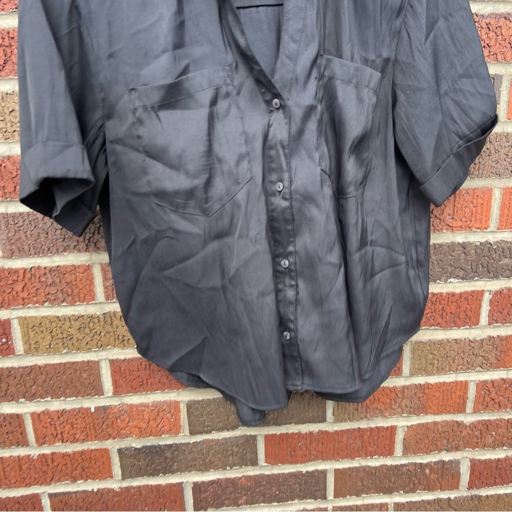 Rose + Olive Black Collared Button Down Short Sle… - image 3